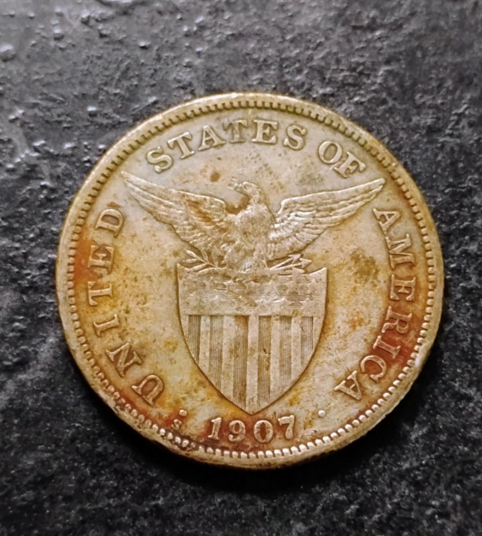 1907-S 1 Peso Philippines US S Mint Silver Coin-possible sea salvage #253 1907-S 1 Peso Philippines US S Mint Silver Coin-possible sea salvage #253