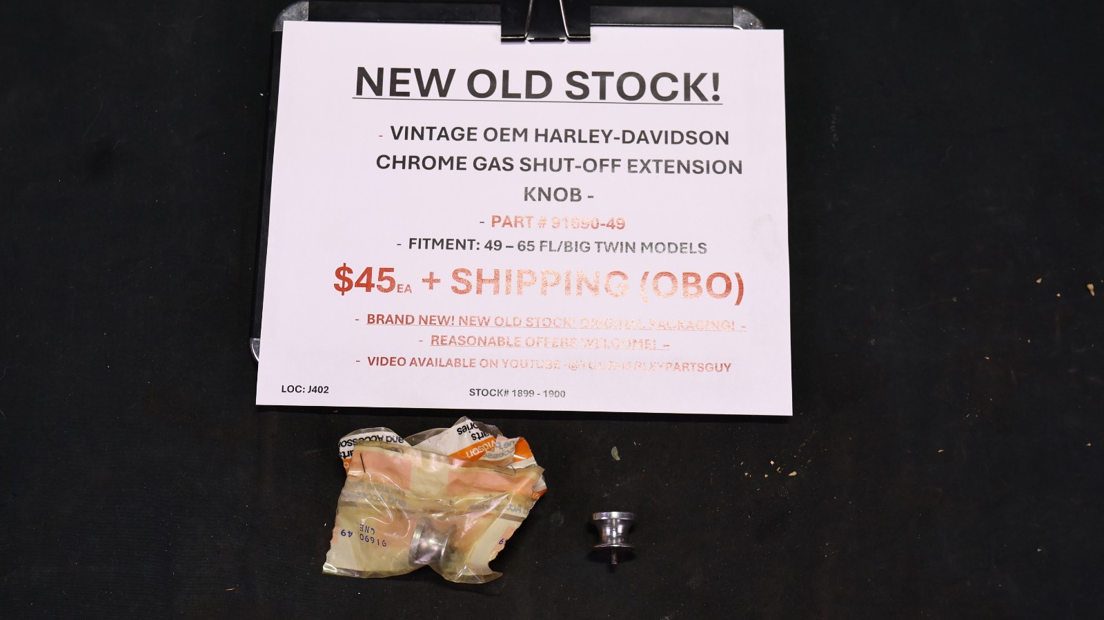 Vintage OEM Harley Davidson Chrome Gas Shut Off Extension Knob 91690-49 NOS 