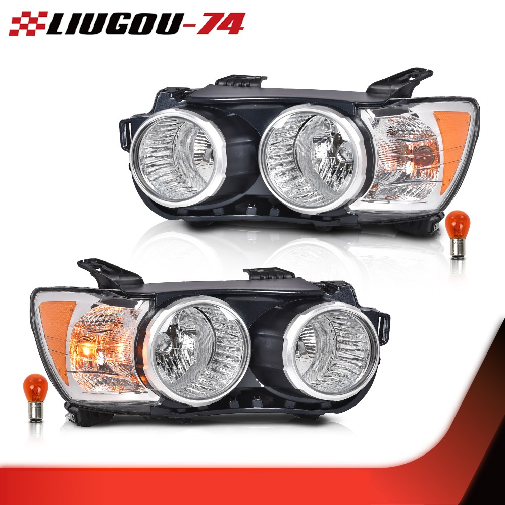 Fit For 2012-2016 Chevrolet Sonic Pair/Left/Right Chrome Amber Halogen Headlight