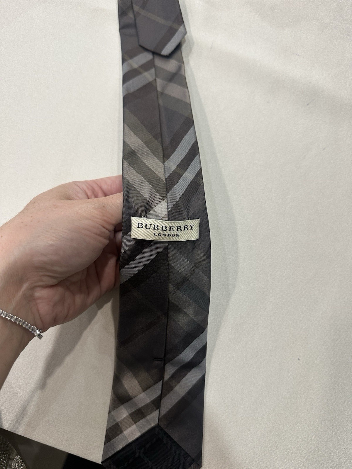 Burberry London Men\'s Woven Silk Plaid Check Tie Brown Gray Black Burberry London Men\'s Woven Silk Plaid Check Tie Brown Gray Black