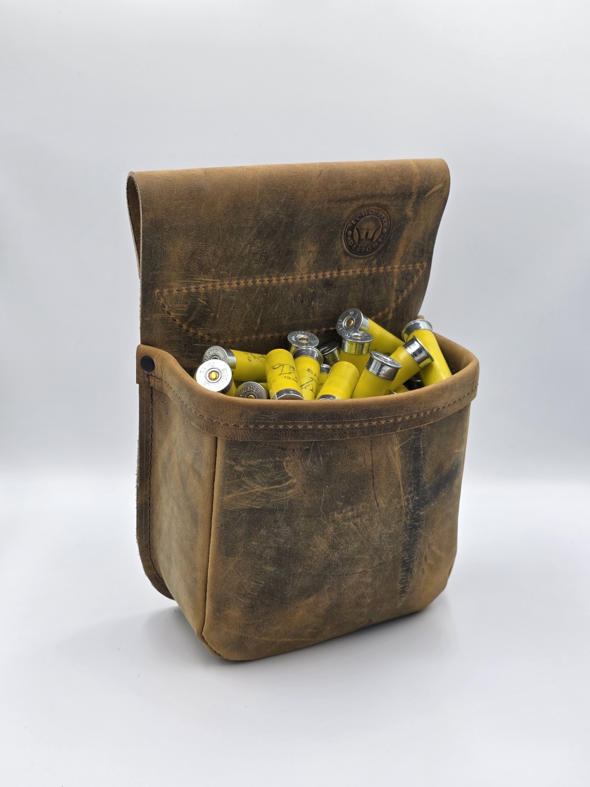 Handmade Distressed Leather Shotgun Shell Bag for Trap, Skeet & Sporting Clays