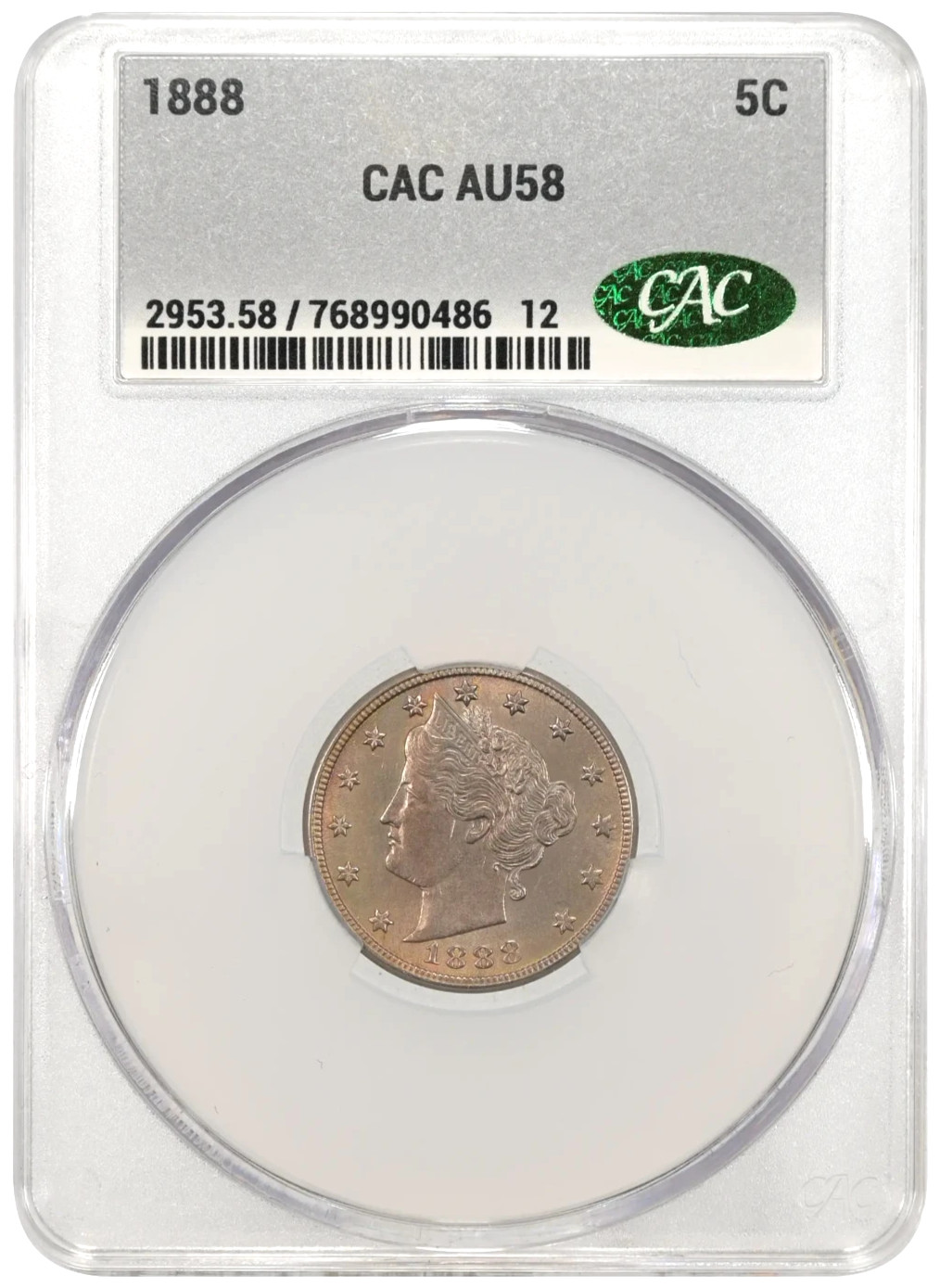Key Date 1888 Liberty V Nickel CAC AU58