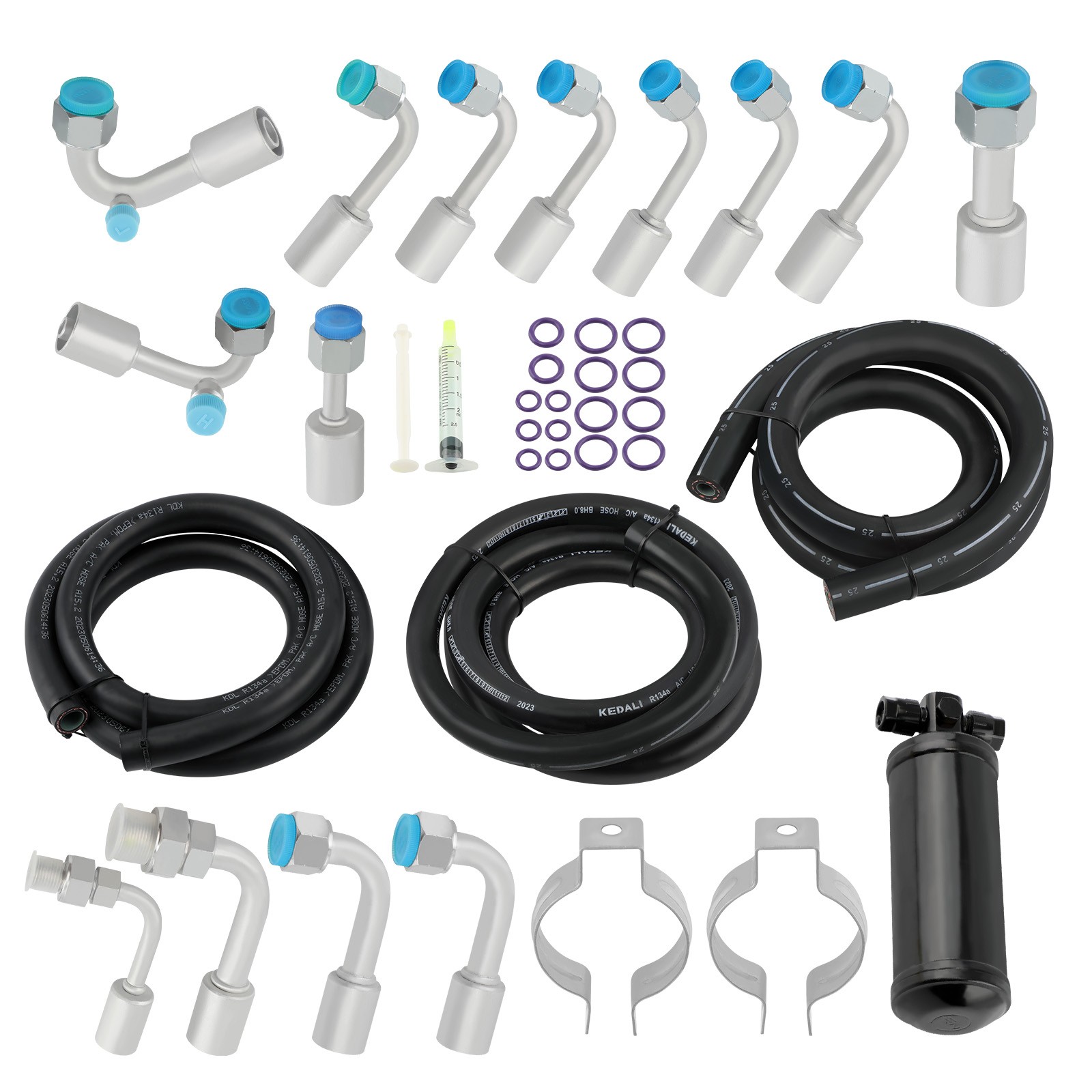 134a A/C AC Air Conditioning Hose & Fittings & O-Ring Kit with Black Drier 134a A/C AC Air Conditioning Hose & Fittings & O-Ring Kit with Black Drier