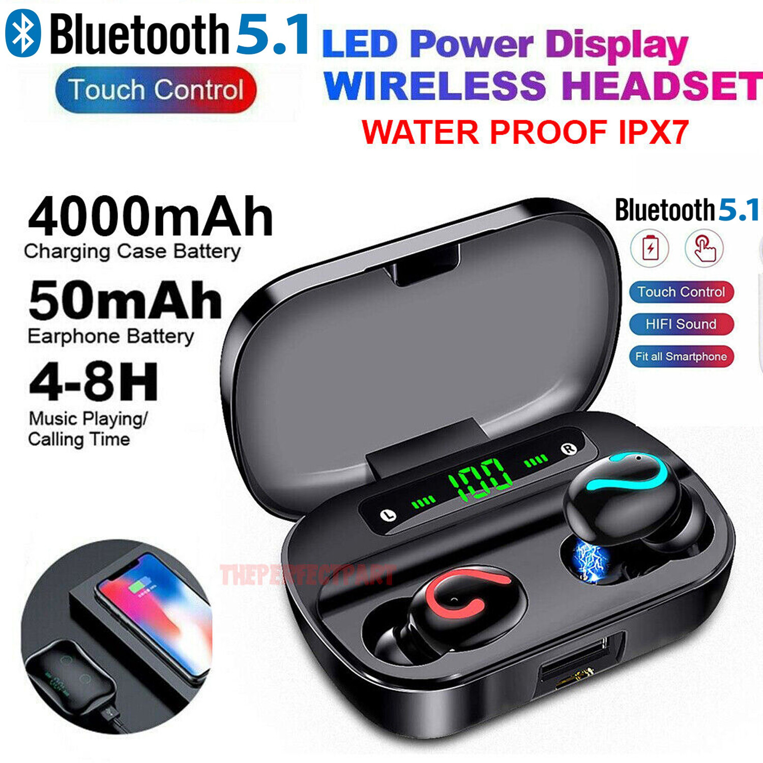 Bluetooth 5.1 Headset TWS Wireless Earphones Mini Earbuds Stereo Headphones IPX7 Bluetooth 5.1 Headset TWS Wireless Earphones Mini Earbuds Stereo Headphones IPX7