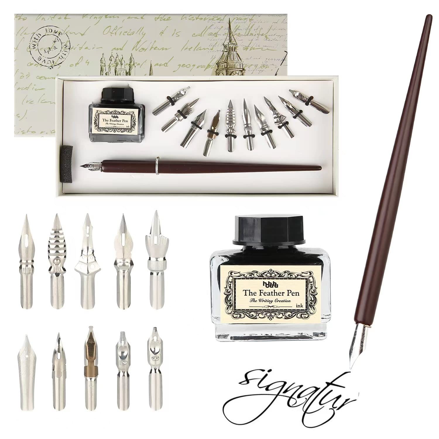 Calligraphy Set for Beginners Quill Pen and Ink Set Fancy Pens with Black Ink Calligraphy Set for Beginners Quill Pen and Ink Set Fancy Pens with Black Ink