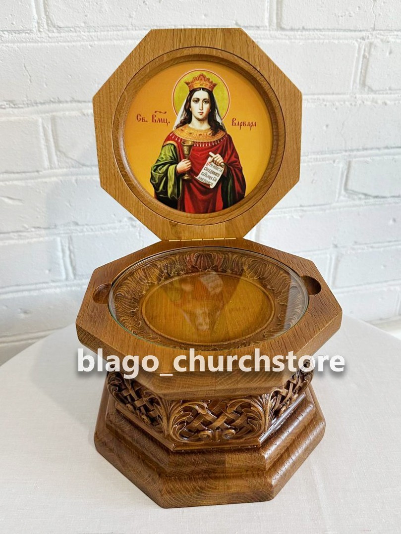 Orthodox Reliquary Box Wood Carved Ark with icon of St. Barbara 7.48