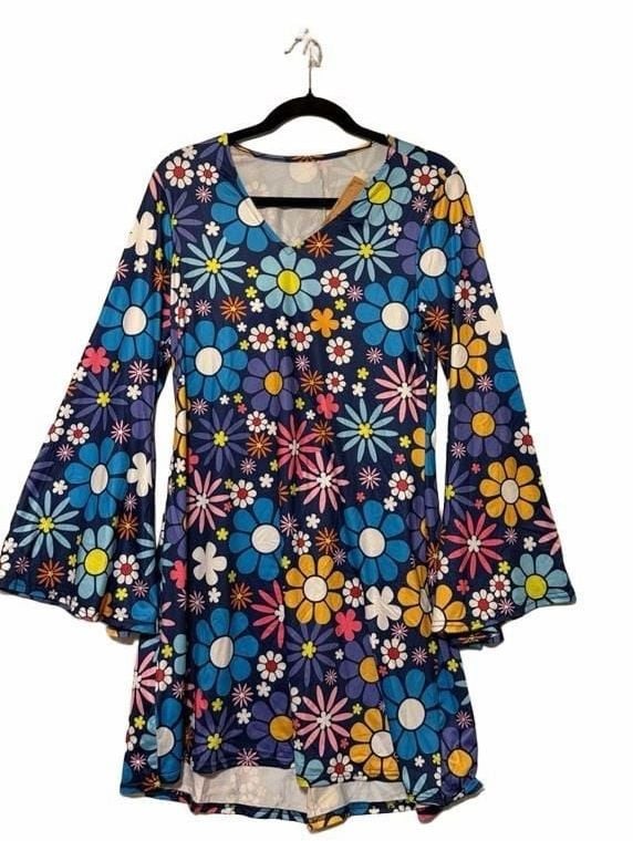 Fashion Costumes 60s 70s Floral Bell Sleeve Dress Fashion Costumes 60s 70s Floral Bell Sleeve Dress