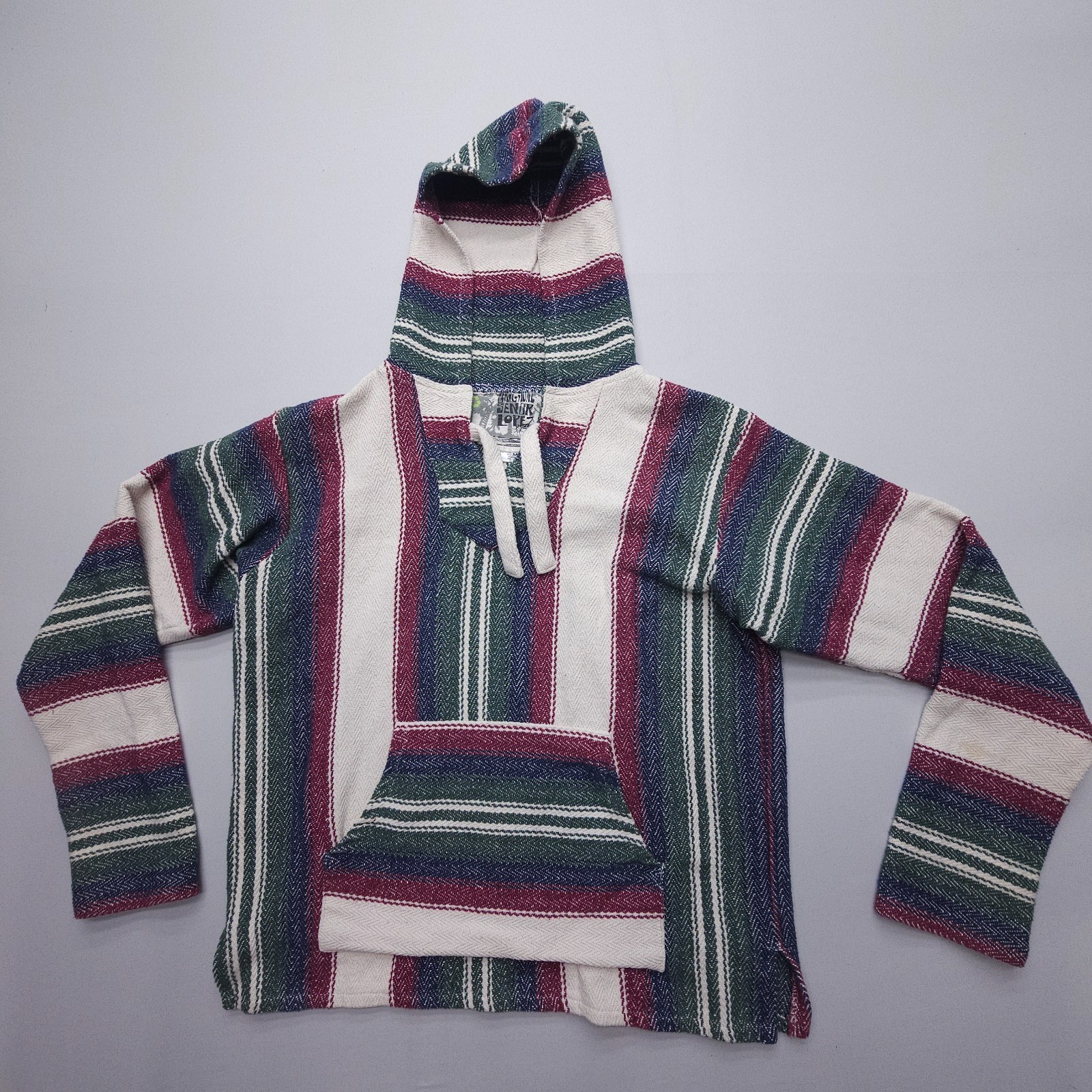 Original Senor Lopez Hoodie Mens Medium Mexican Baja Poncho Striped Drug Rug Original Senor Lopez Hoodie Mens Medium Mexican Baja Poncho Striped Drug Rug