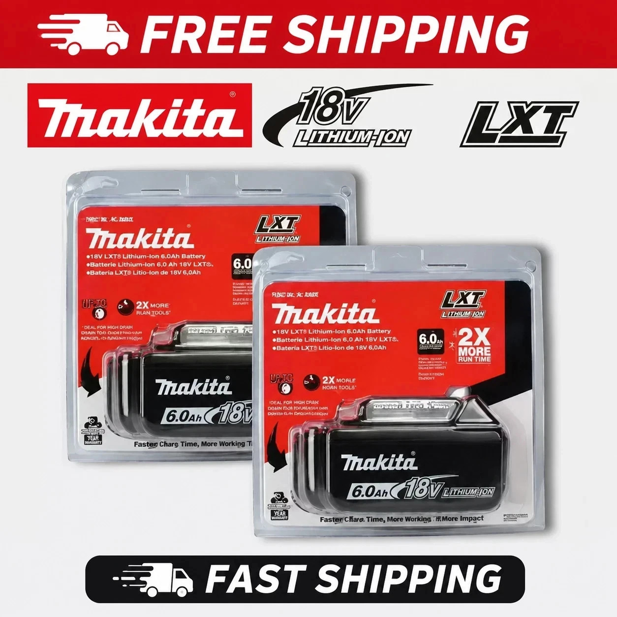 2-Pack Geniun Makita BL1860B 18V LXT 6Ah Lithium-Ion Rechargeable Batteries New 2-Pack Geniun Makita BL1860B 18V LXT 6Ah Lithium-Ion Rechargeable Batteries New