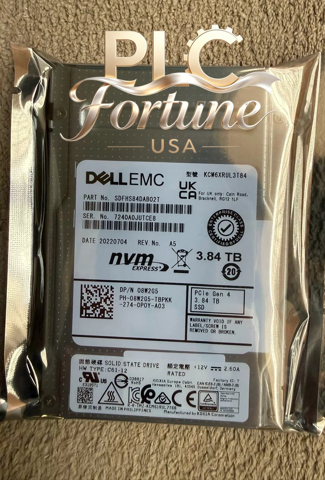 New DELL KCM6XRUL3T84 08W2G5 8W2G5 3.84TB CM6 U.2 NVMe Gen4 PCIe SSD  Fast ship