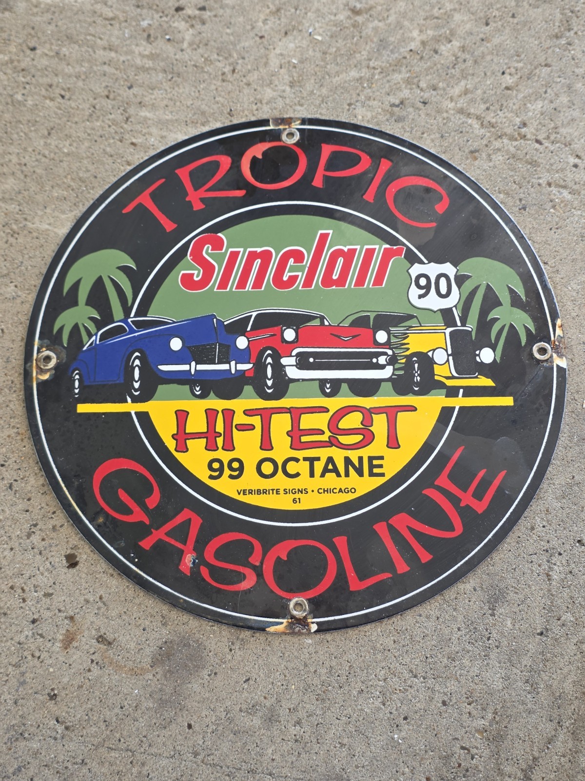 VINTAGE 1950'S SINCLAIR TROPIC GASOLINE PORCELAIN ENAMEL DEALERSHIP SIGN 12 VINTAGE 1950'S SINCLAIR TROPIC GASOLINE PORCELAIN ENAMEL DEALERSHIP SIGN 12
