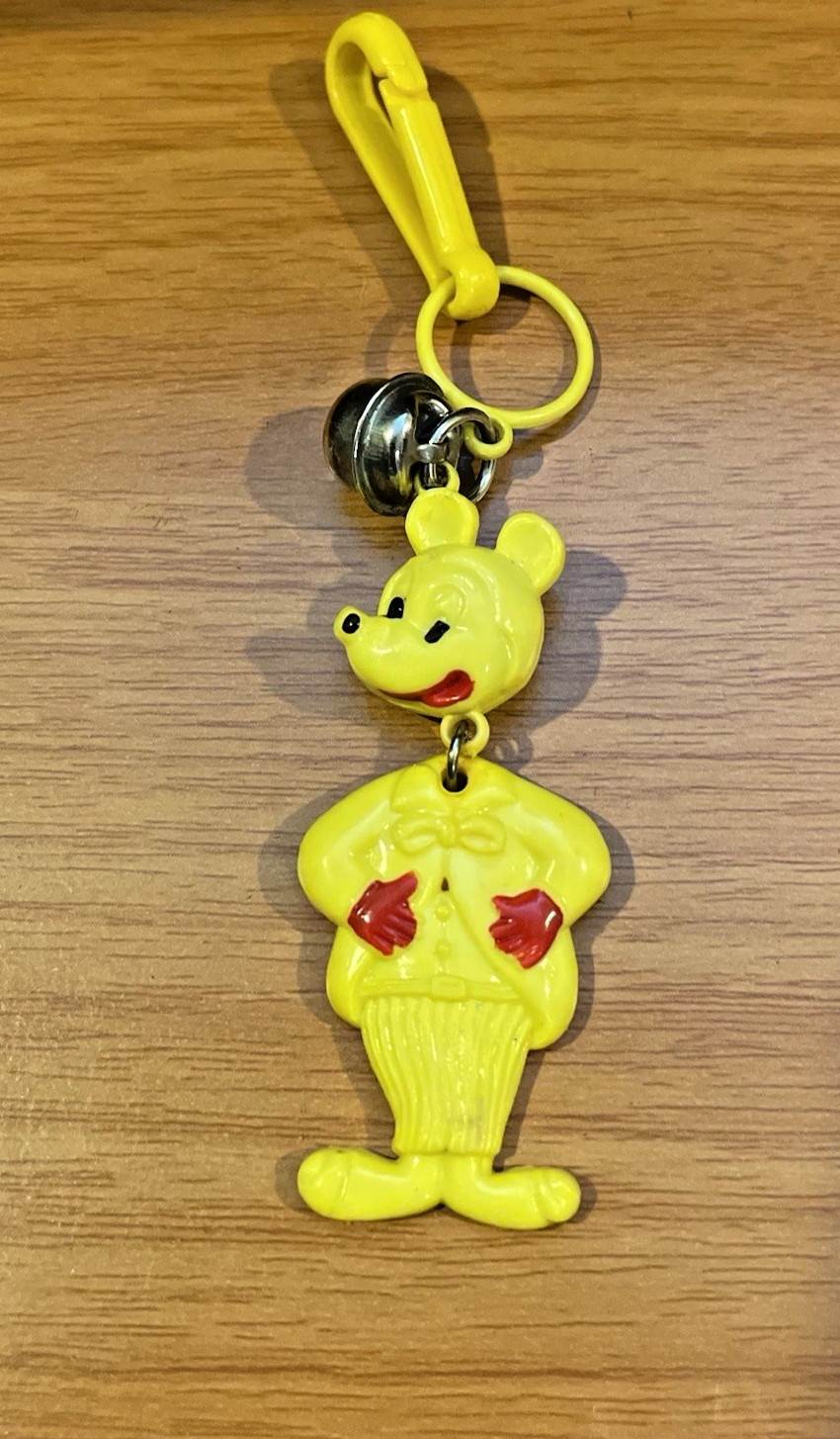 Vintage 1980s Plastic Bell Charm Mickey Mouse Dangling 80s Clip On Necklace Vintage 1980s Plastic Bell Charm Mickey Mouse Dangling 80s Clip On Necklace