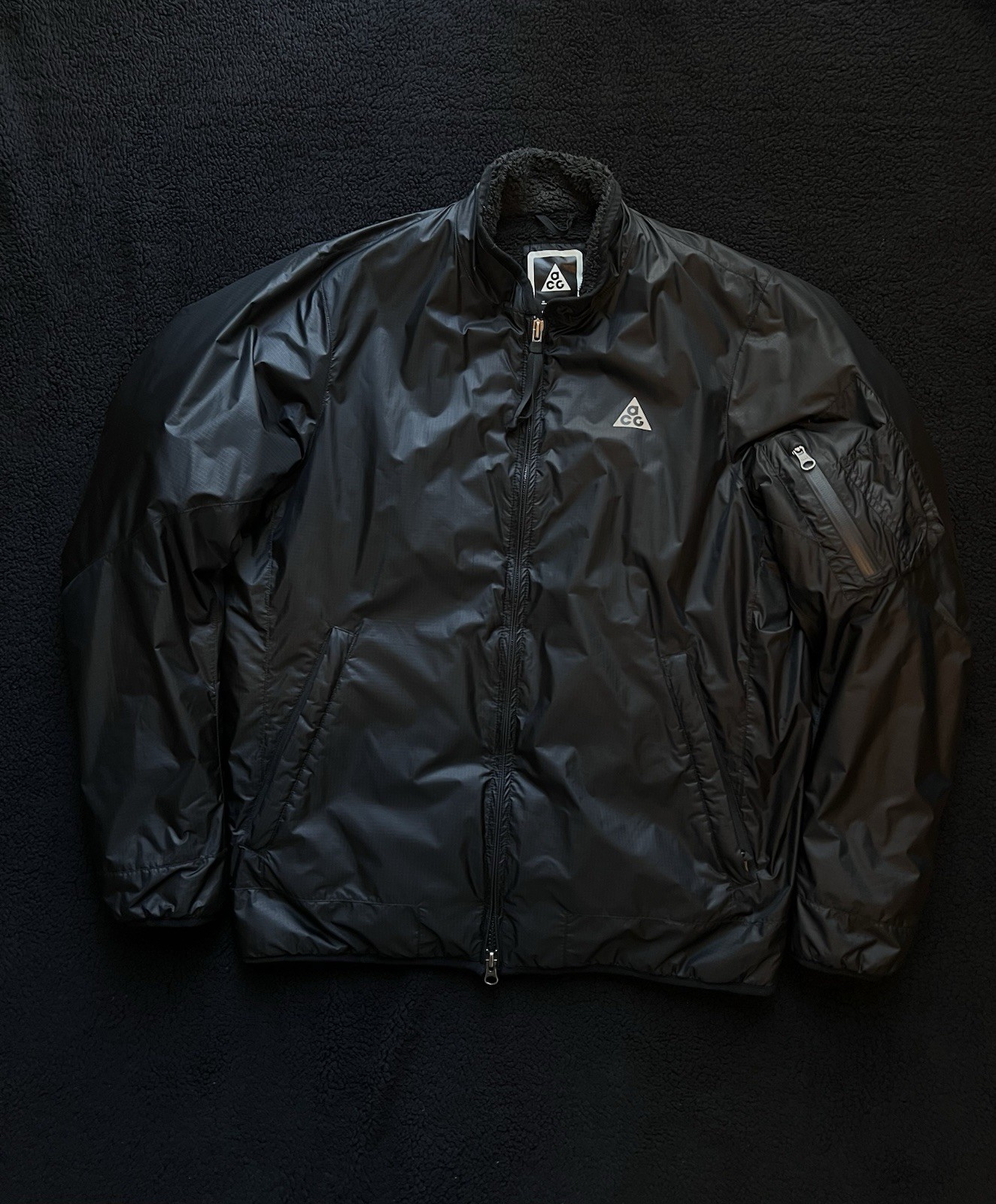 Nike ACG Jacket Mens Black Full Zip Fleece Lined Windbreaker Bomber Coat Size M Nike ACG Jacket Mens Black Full Zip Fleece Lined Windbreaker Bomber Coat Size M