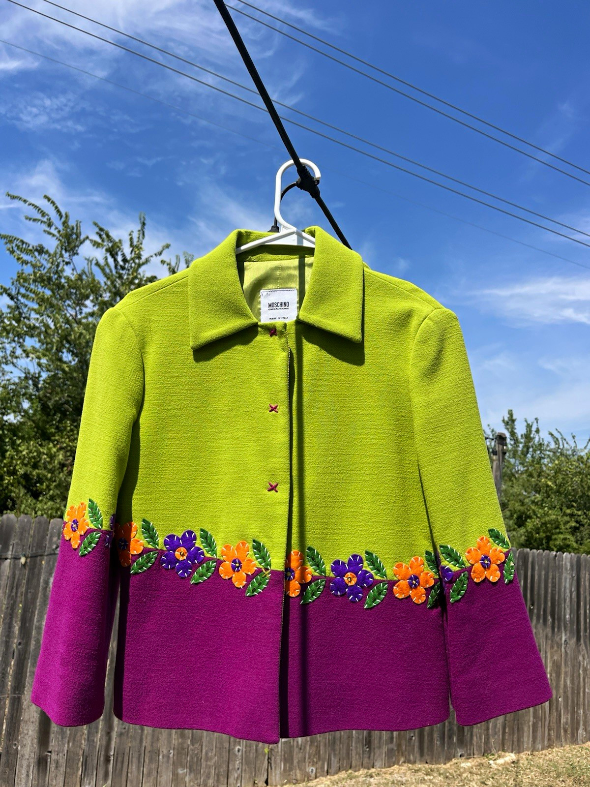 Moschino Cheap and Chic Women\'s Green Purple Floral Embroidered Lined Jacket 8 Moschino Cheap and Chic Women\'s Green Purple Floral Embroidered Lined Jacket 8