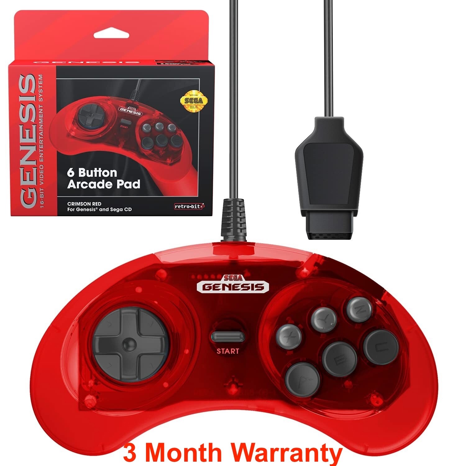 Retro-Bit Official Sega Genesis 6-Button Controller Pad for Sega Genesis Red Retro-Bit Official Sega Genesis 6-Button Controller Pad for Sega Genesis Red