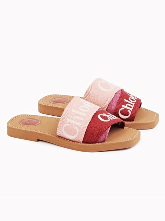 Chloé Women\'s Woody Logo Slide Sandals Dawn Rose Size 38 (MSRP $550)