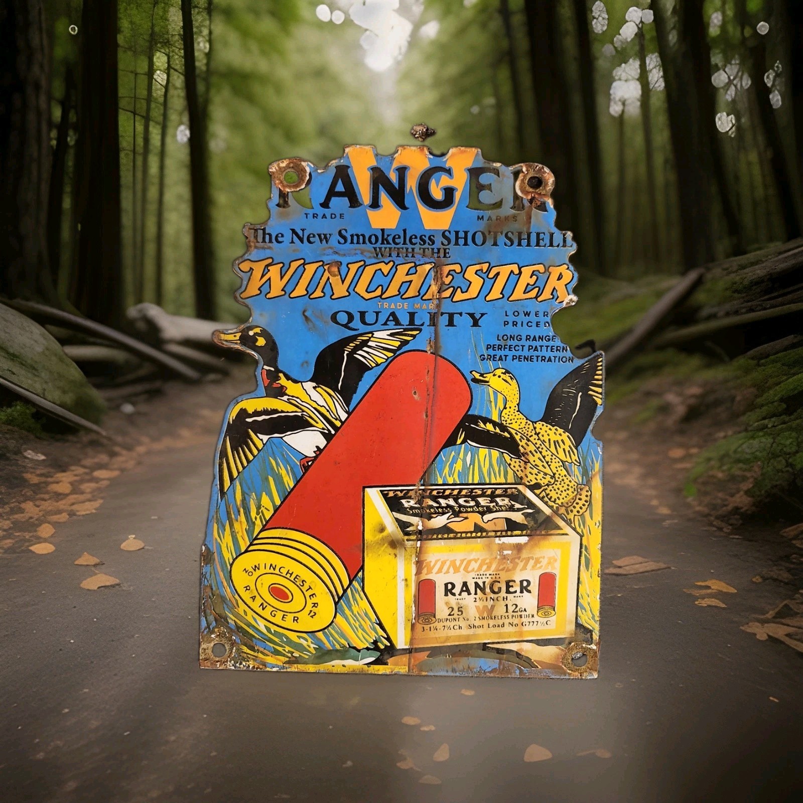 Vintage Winchester Porcelain Sign Ranger Smokeless Smith Wesson Colt Hunting USA Vintage Winchester Porcelain Sign Ranger Smokeless Smith Wesson Colt Hunting USA