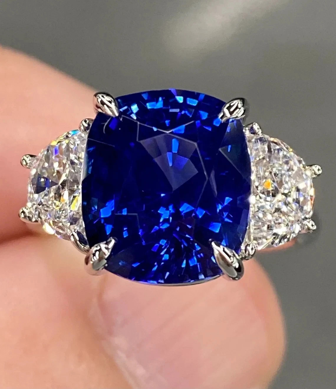 6.00 Ct Cushion Shape Natural Blue Diamond Ring VVS1 White Gold Finish