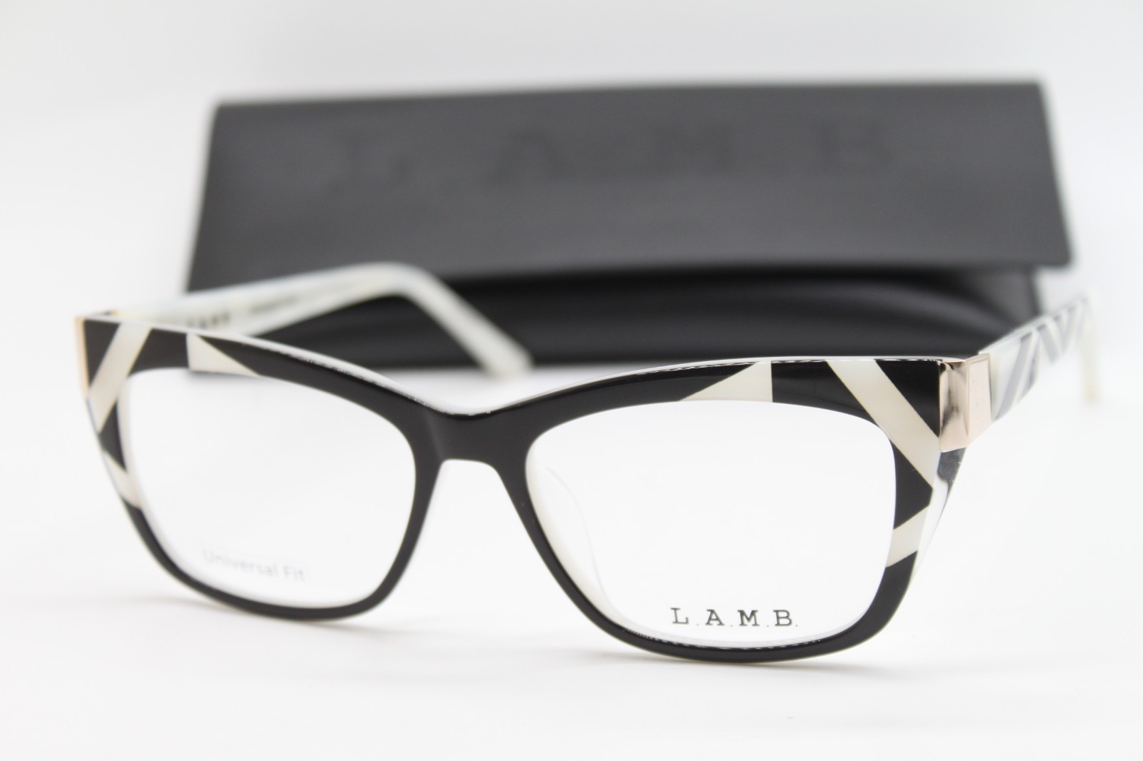 NEW L.A.M.B. LAUF113 BLK BLACK BONE GOLD AUTHENTIC EYEGLASSES W/CASE 56-17 NEW L.A.M.B. LAUF113 BLK BLACK BONE GOLD AUTHENTIC EYEGLASSES W/CASE 56-17