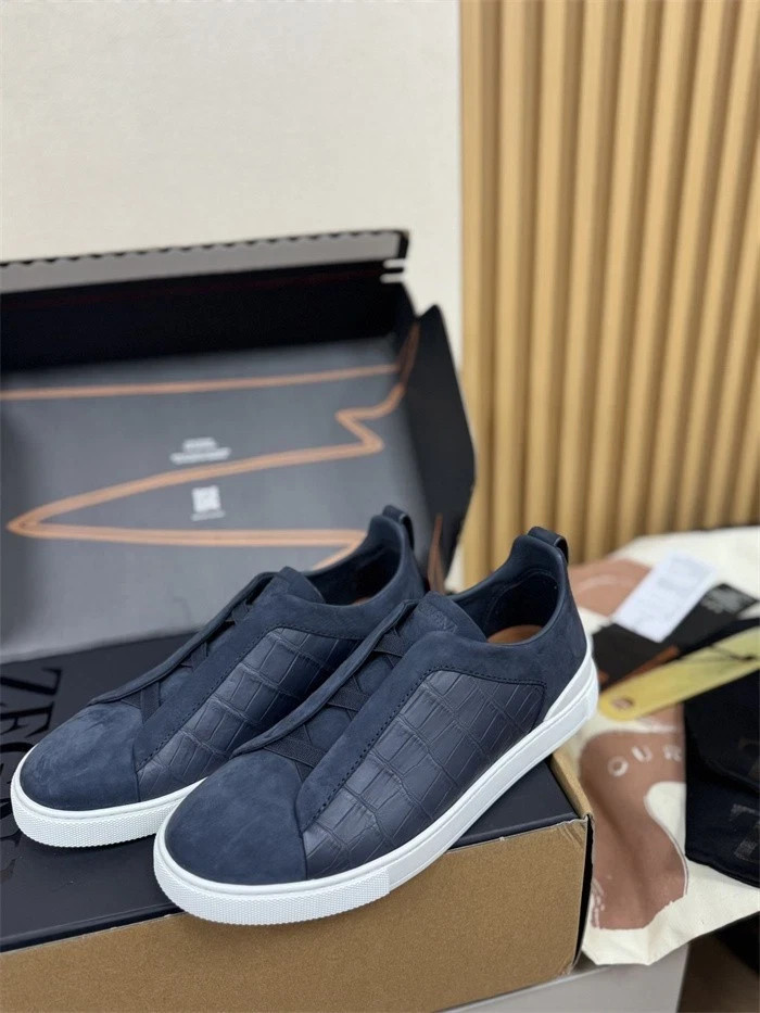 New Blue Pebble Zegna Triple Stitch Leather Slip Men's Casual New Blue Pebble Zegna Triple Stitch Leather Slip Men's Casual