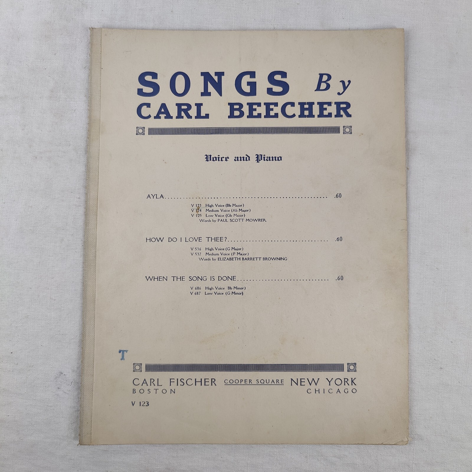 Rare Atq 1917 Songs By Carl Beecher Voice & Piano Sheet Music - Carl Fischer Rare Atq 1917 Songs By Carl Beecher Voice & Piano Sheet Music - Carl Fischer