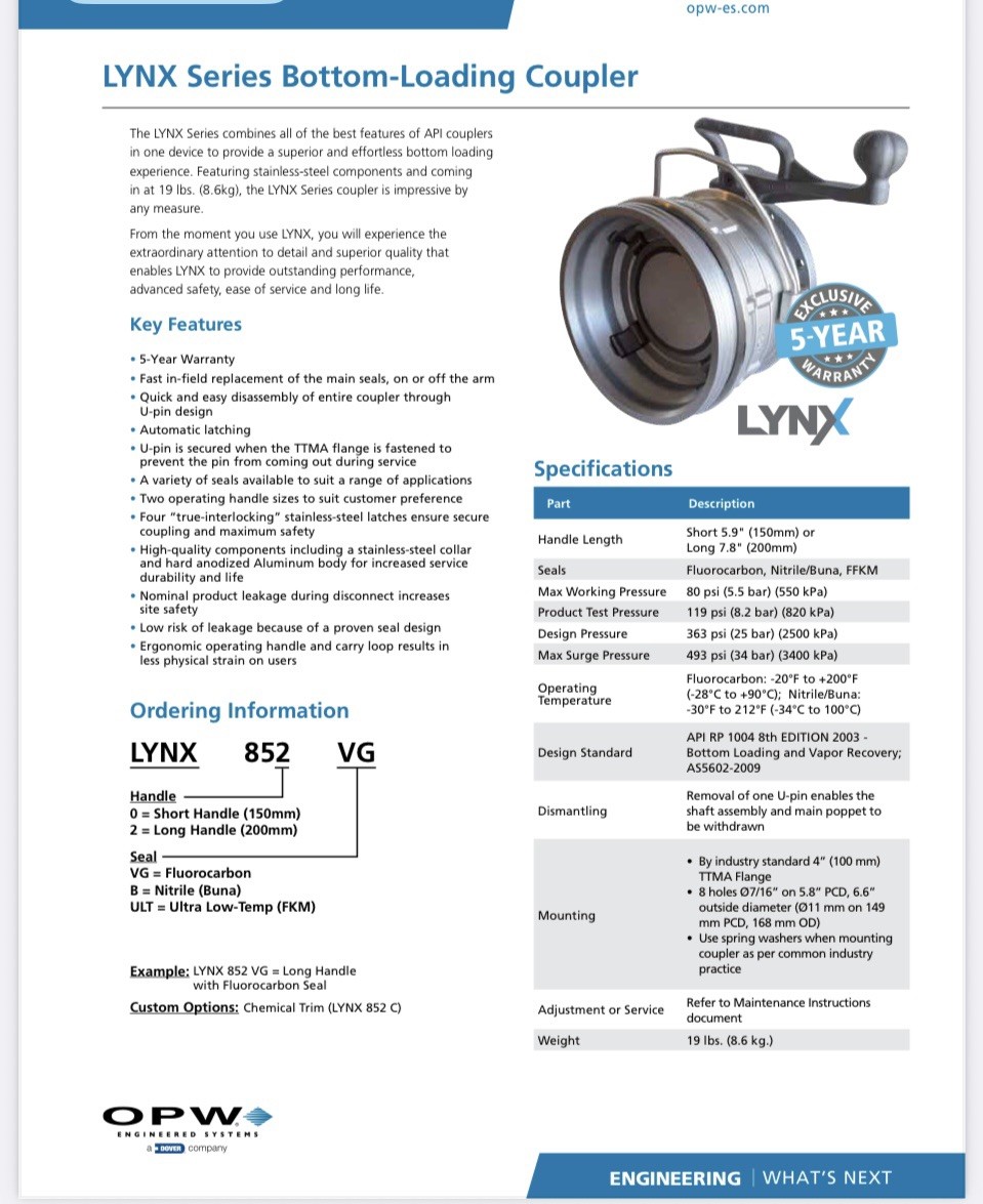 OPW NEW Lynx API Bottom Loading Coupler LYNX852VG OPW NEW Lynx API Bottom Loading Coupler LYNX852VG