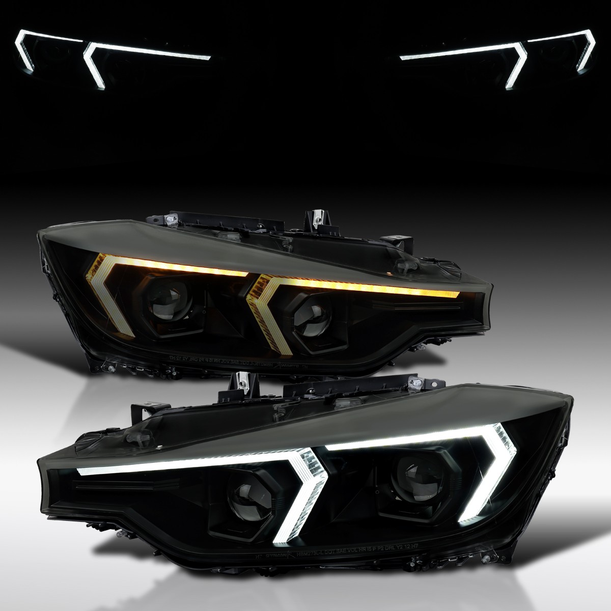Fit 2012-2015 BMW F30 3-Series Smoke Sequential LED DRL Projector Headlights Fit 2012-2015 BMW F30 3-Series Smoke Sequential LED DRL Projector Headlights