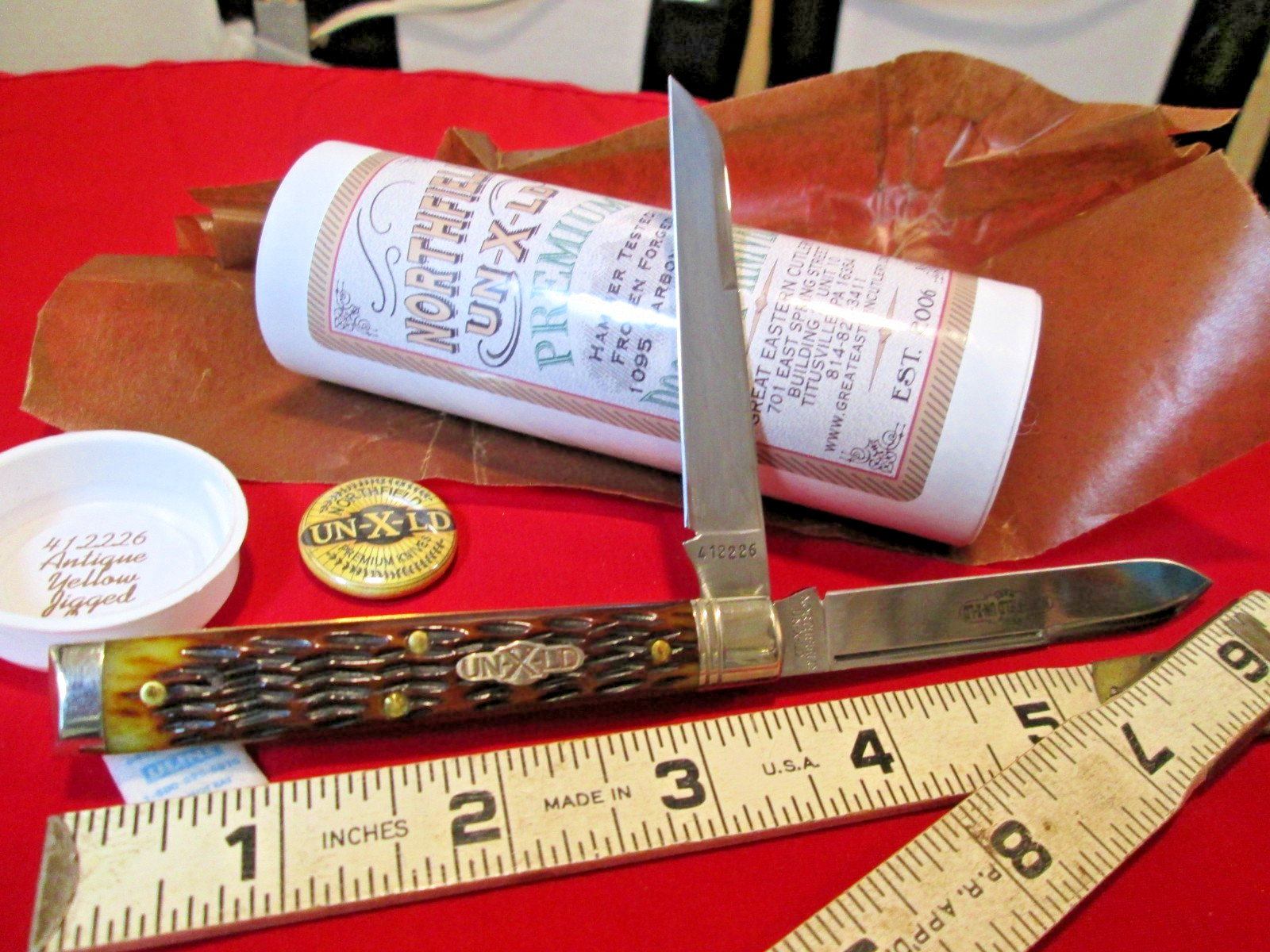 NEW GEC Northfield UN-X-LD Antique Yellow Jigged Bone 2 Blade Knife 412226 NEW GEC Northfield UN-X-LD Antique Yellow Jigged Bone 2 Blade Knife 412226