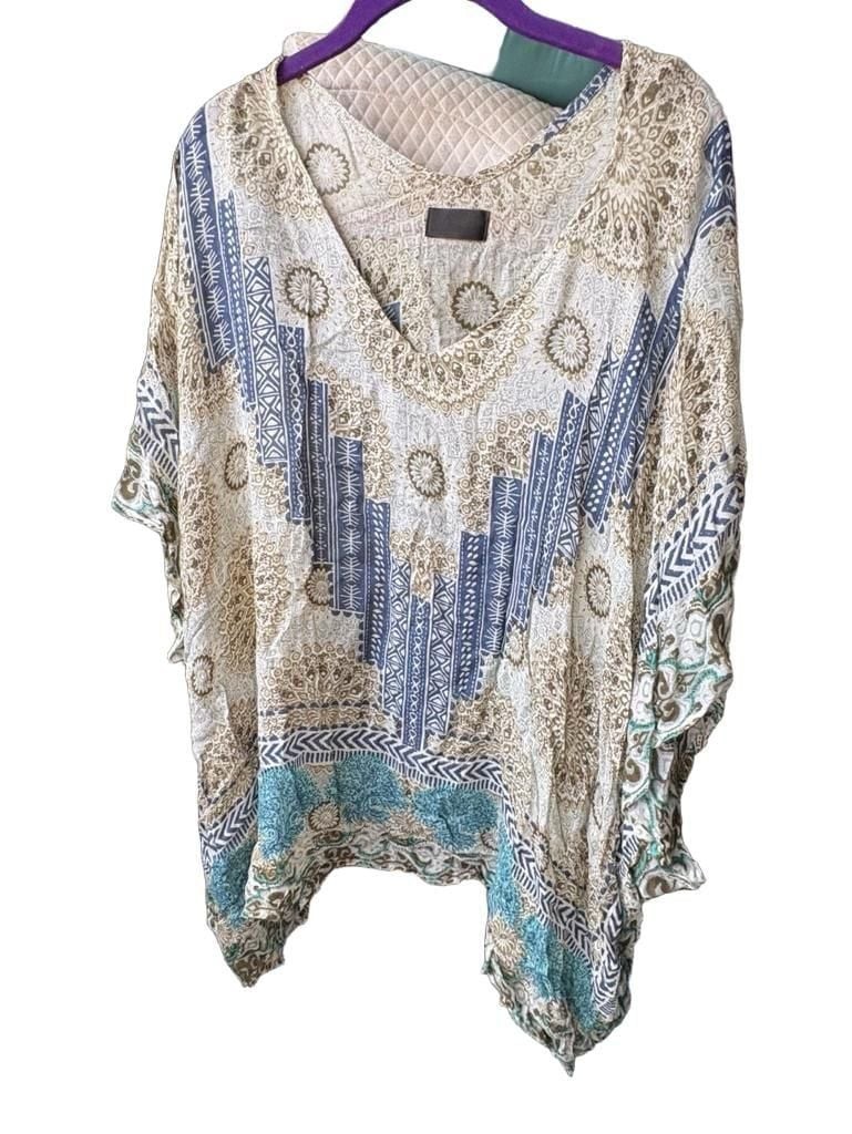 Mona B Bohemian Tunic Size L Multicolor Printed Cover Up Top