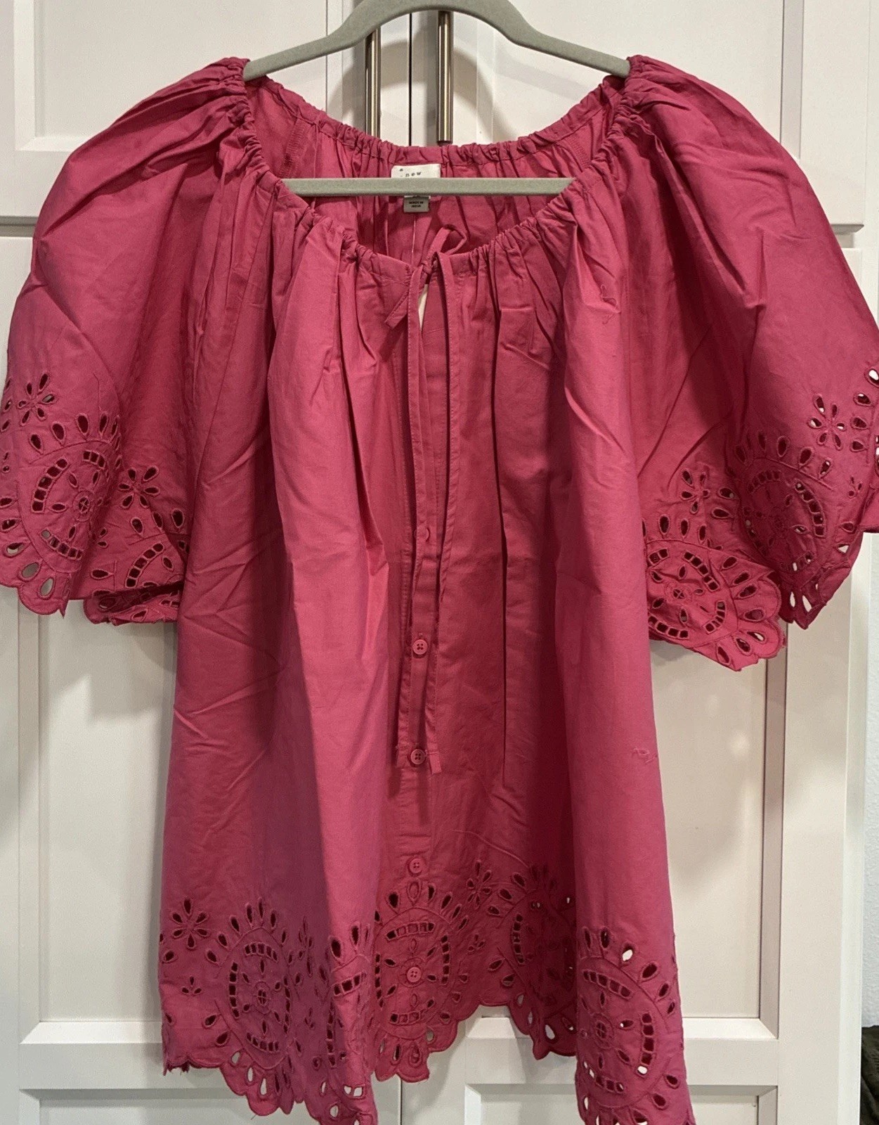 NWT A New Day Pink Eyelet Blouse Button Front Cottage-core Feminine Plus Sz 2X