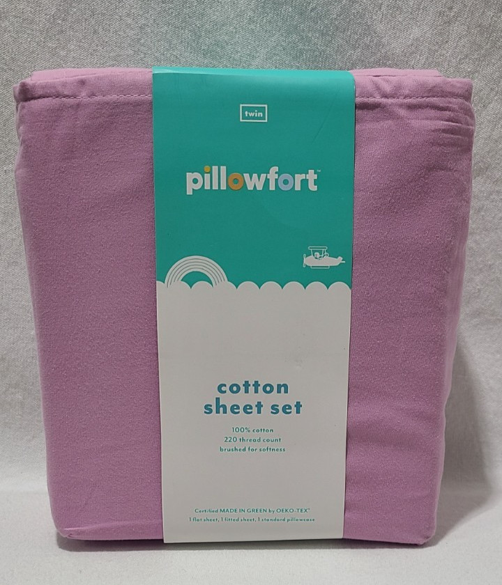 3 pc Pillowfort 220 TC 100% Cotton Solid Purple Twin Sheet Set Kids/teens/adult