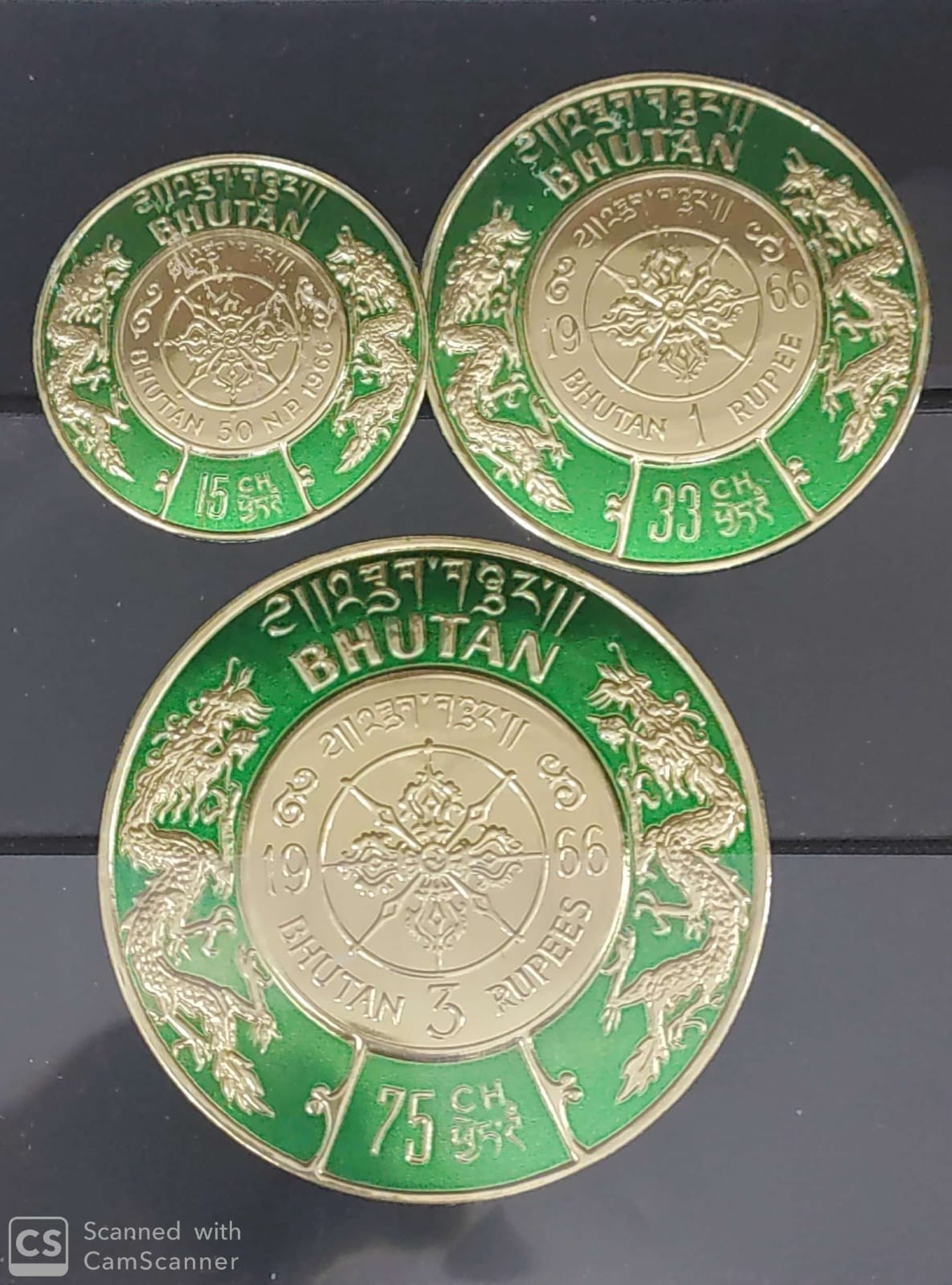SD BHUTAN 1966 UNISSUED DUAL CURRENCY GOLD FOIL 3v complete set MNH SD BHUTAN 1966 UNISSUED DUAL CURRENCY GOLD FOIL 3v complete set MNH