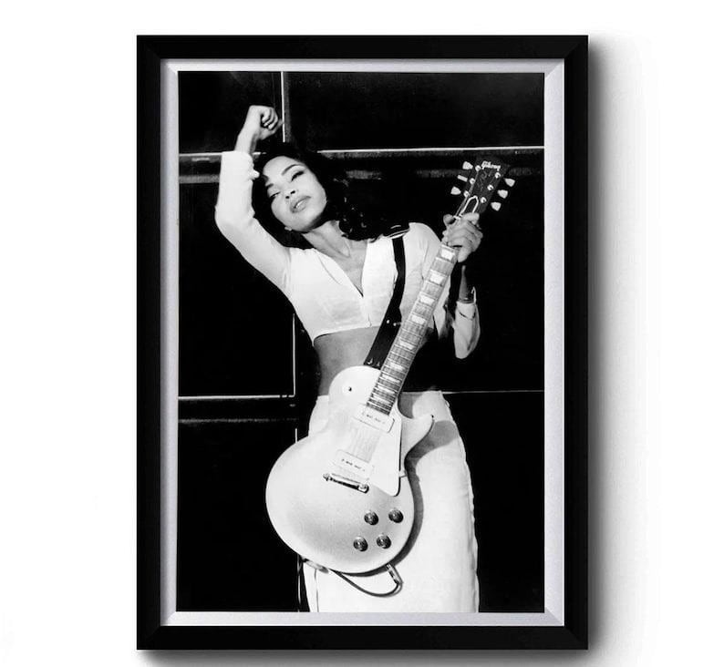 Sade Adu 1992 Black & White Rock Guitar Poster, Retro Music Photography 24x36