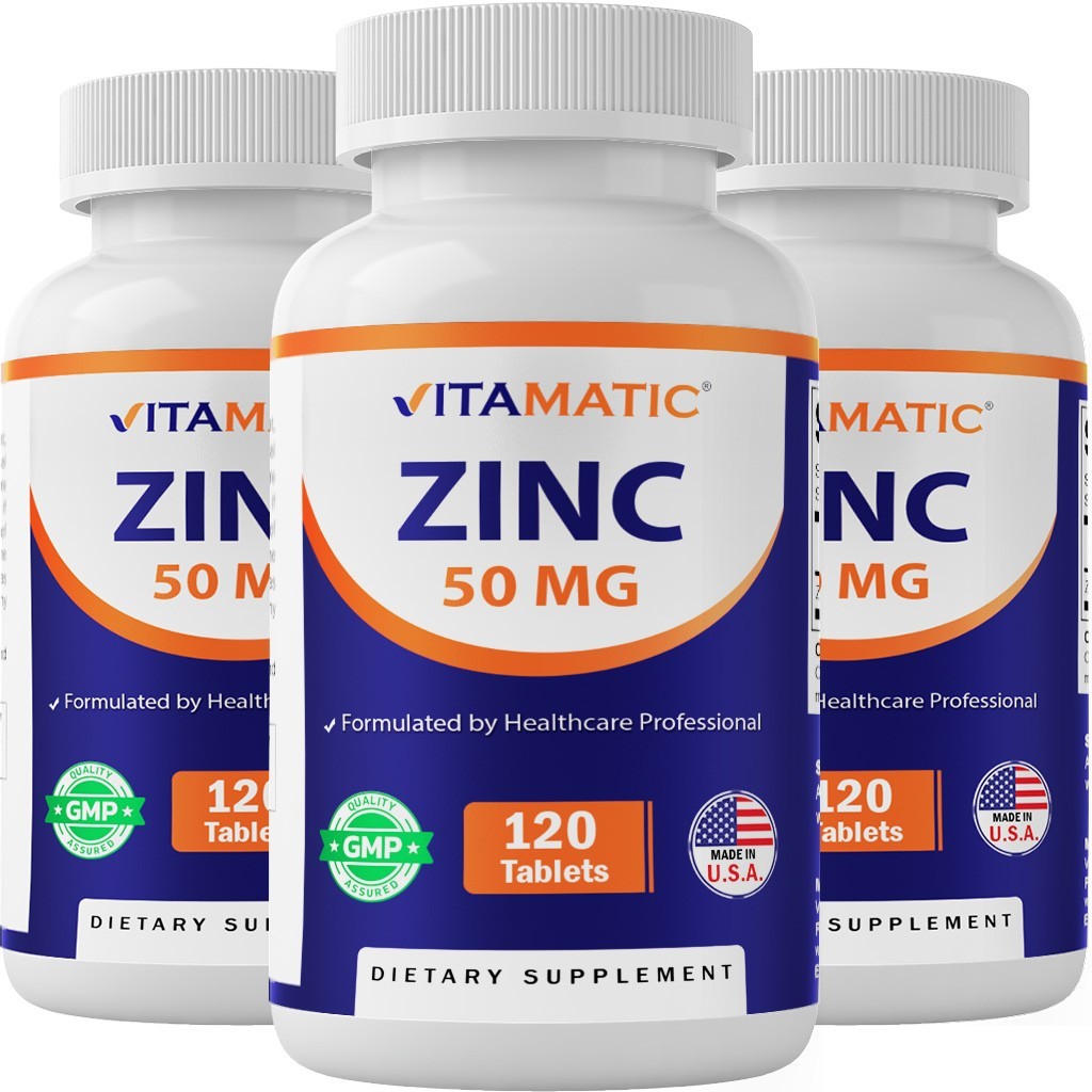 3 Pack Vitamatic Zinc 50mg as Zinc Gluconate Immunity Supplement total 360 Tabs