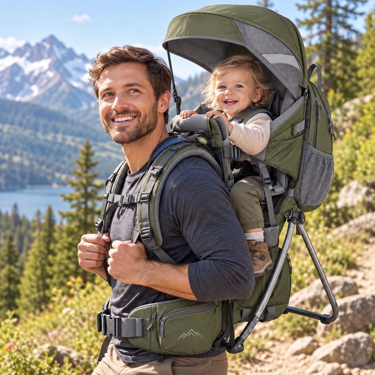 Luvdbaby Hiking Baby Carrier Backpack Army Green/Grey Toddler Child Carrier