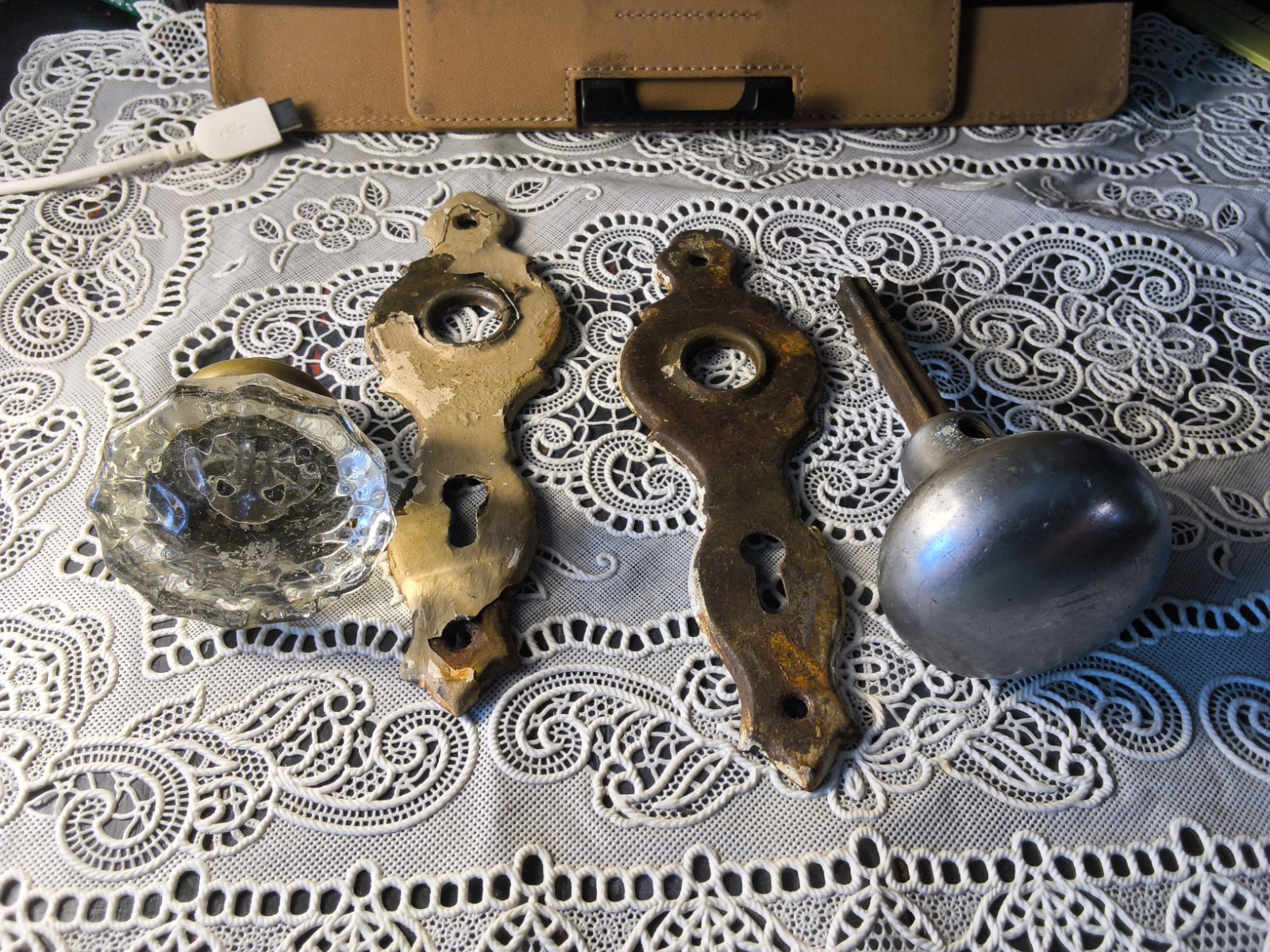  Antique/Vintage Door Know With Ornate Back Plates, Victorian,Hardware, Art Deco