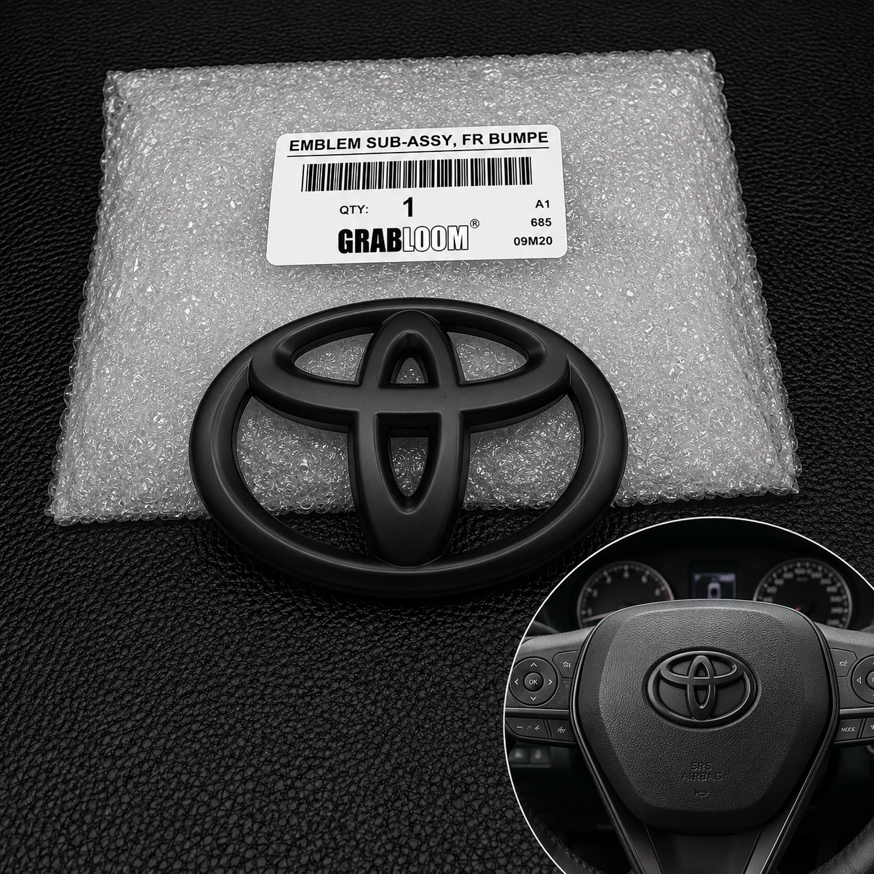 Toyota Black Steering Wheel Emblem Overlay Cover Camry Tundra Tacoma 4Runner