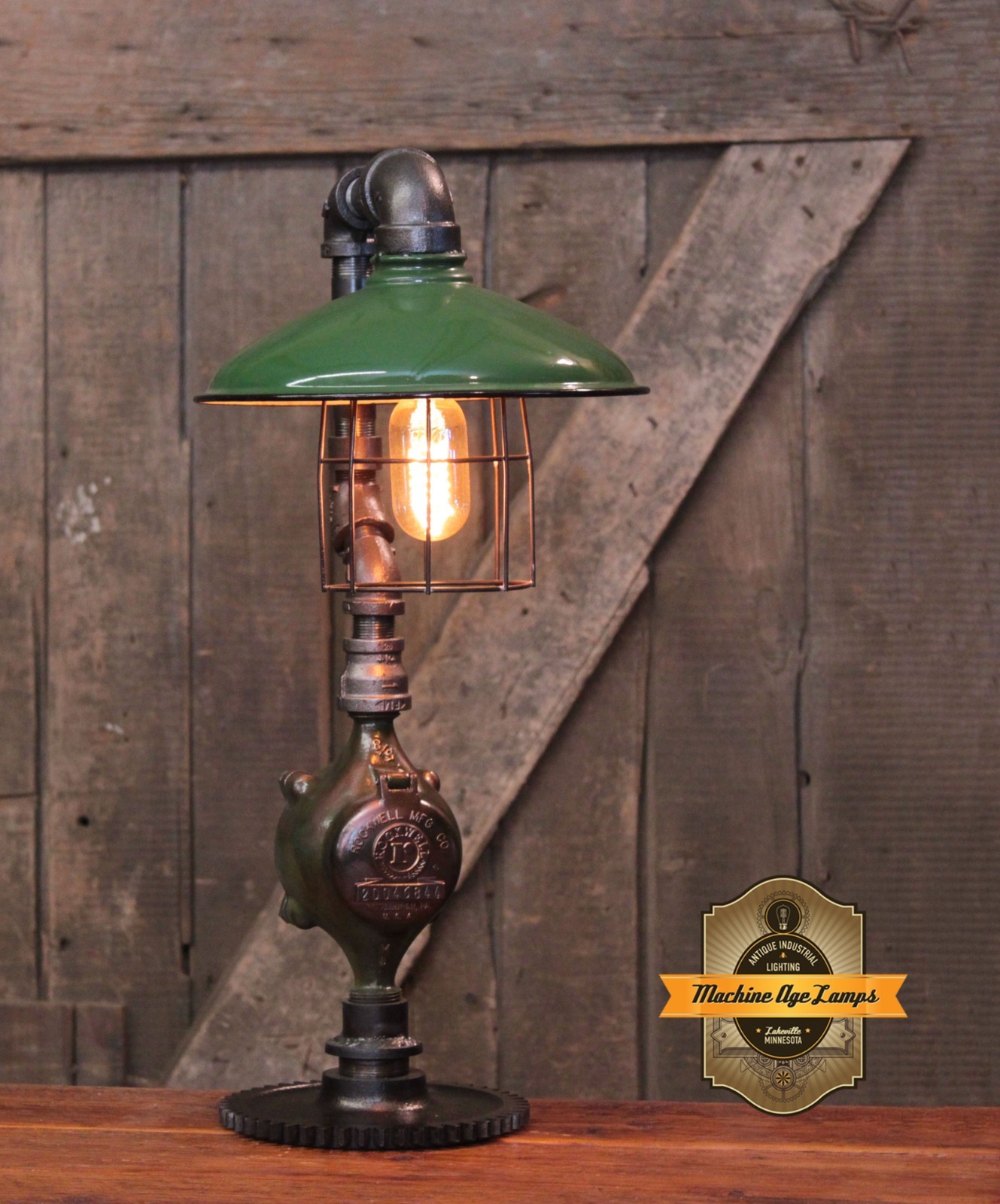 Steampunk Lamp Industrial Machine Age Steam Gauge Light Gear Boiler 