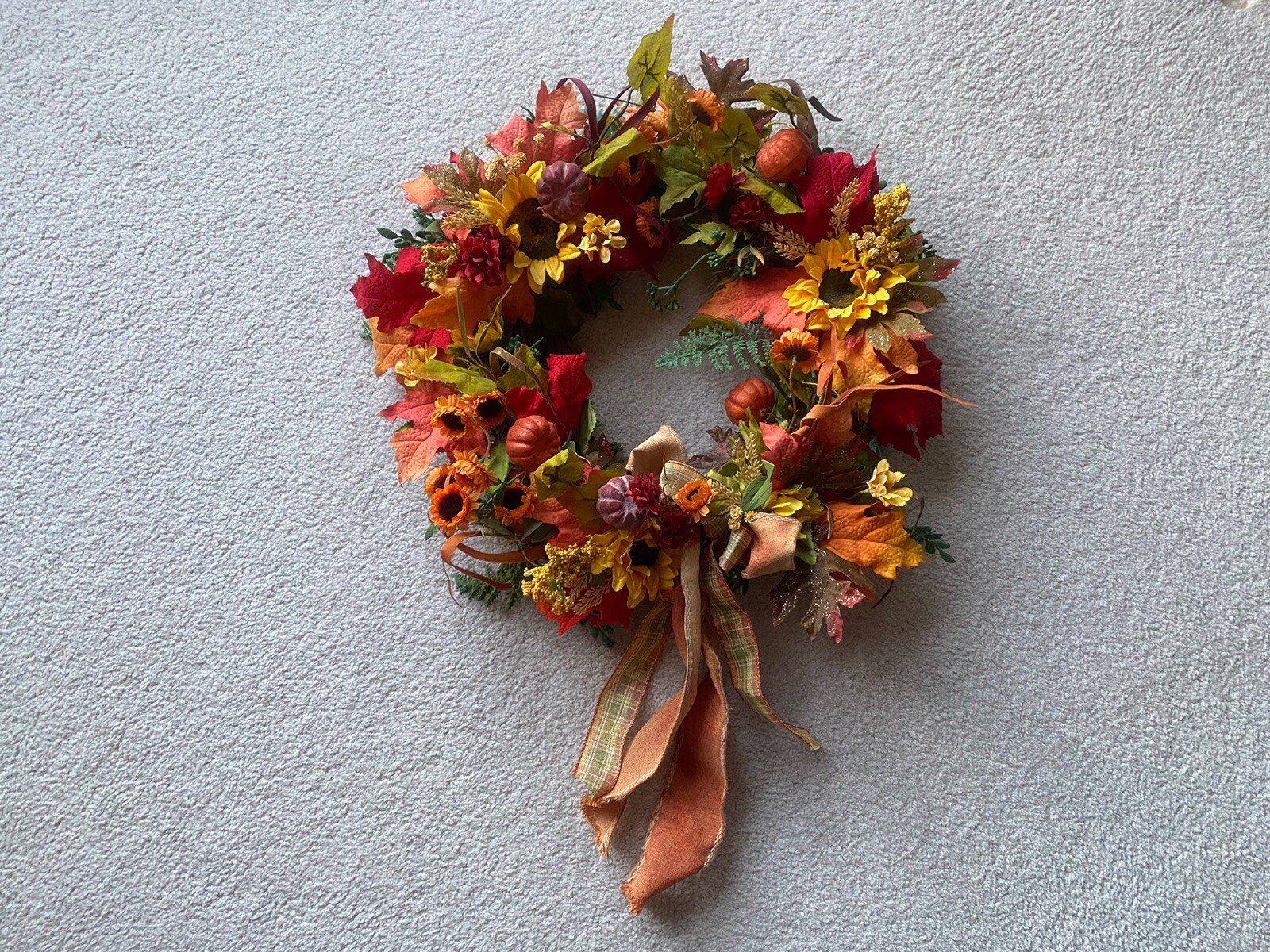 Original Wreath Thanksgiving Fall Leaves 21 Inch Handmade Sunflower Beautiful ~