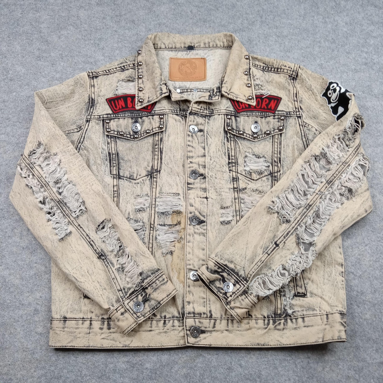 Iro Ochi Denim Mens XL Jacket Coat Distressed Trucker Skull Studded Tokyo Acid