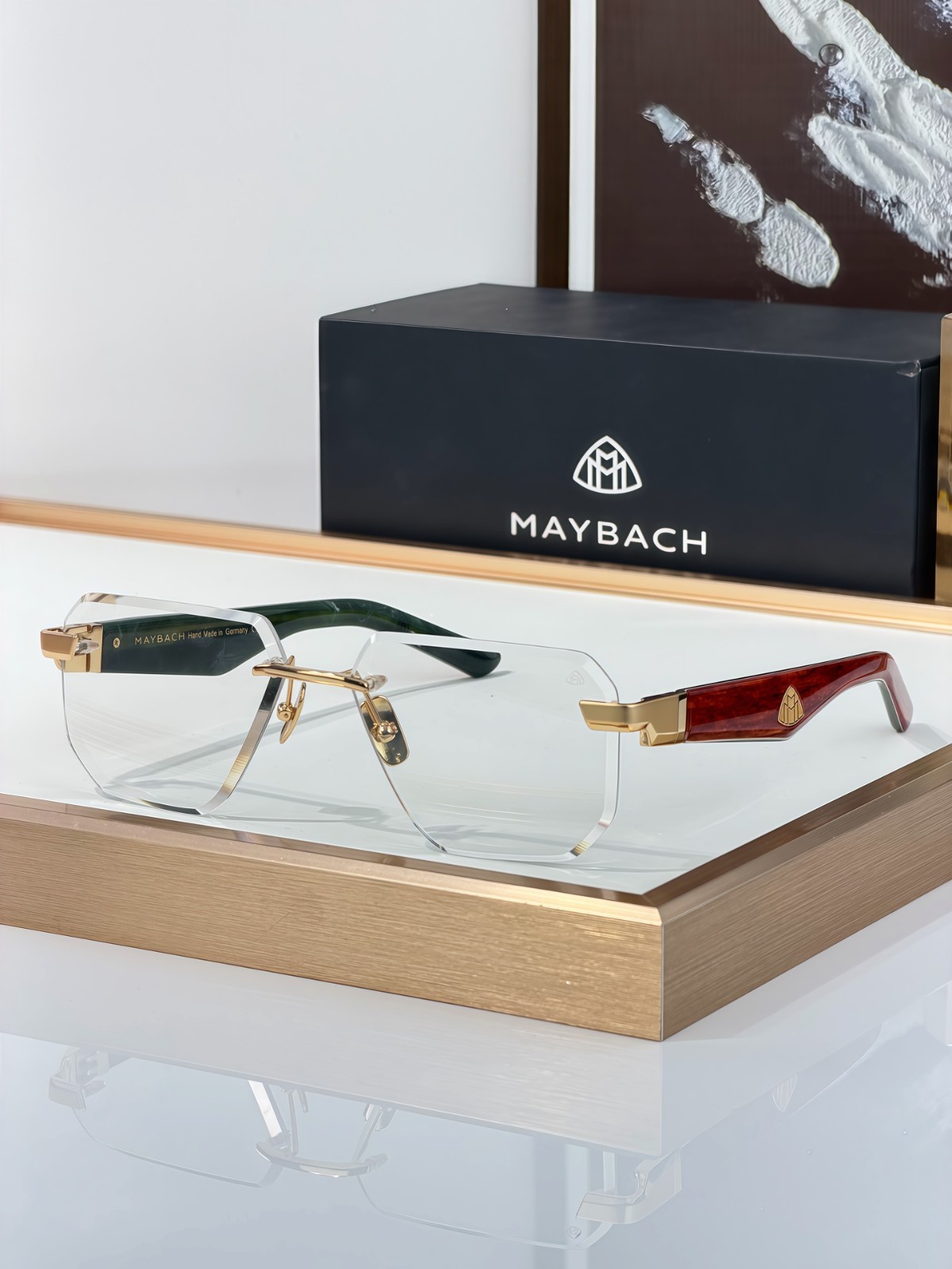 Maybach The Visionist Sun 4.0 Luxury Rimless Sunglasses 22k Gold Wood Horn