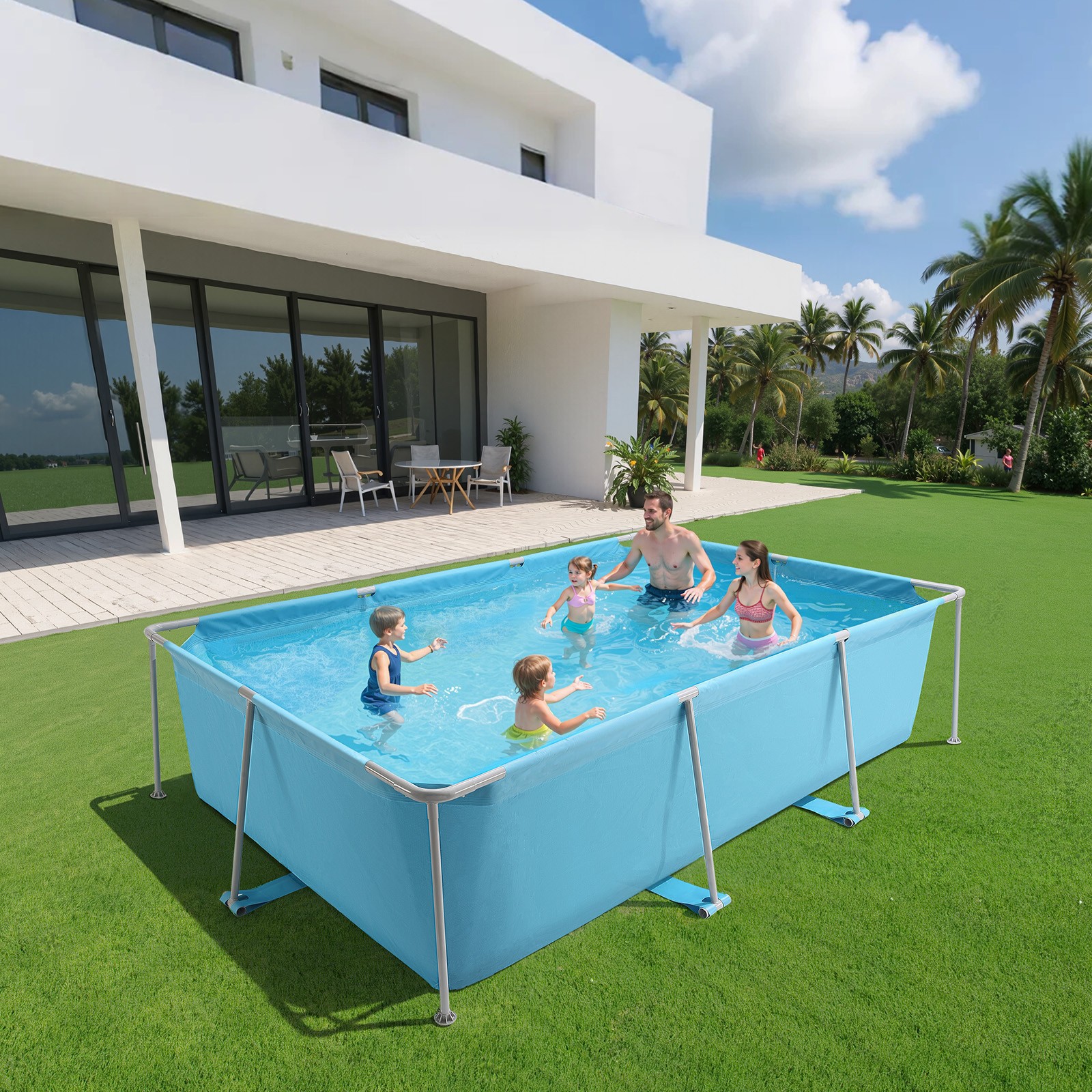 Uimoso Rectangular Steel Frame Pool 118 x 78 x 30 in Above Ground Swimming Pool