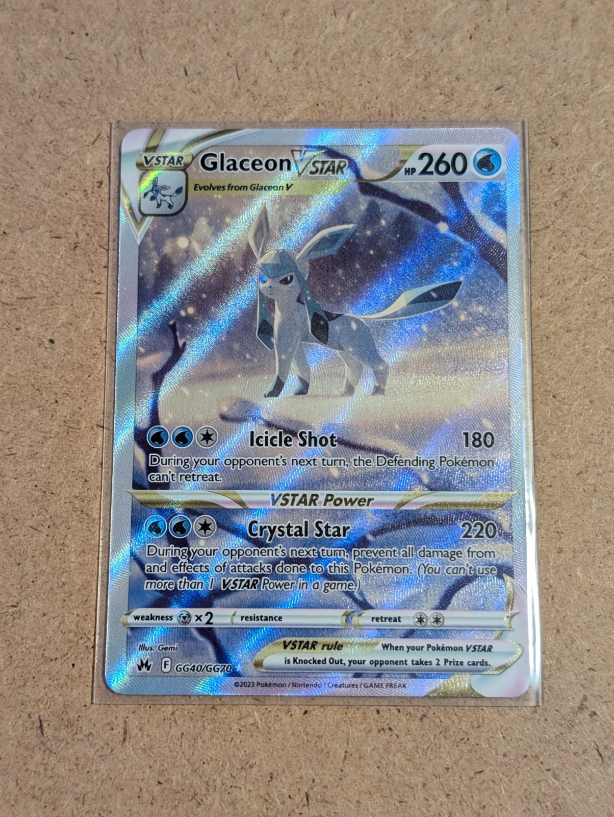 Glaceon VSTAR - GG40/GG70 Crown Zenith Holo Galarian Gallery Pokemon - NM Glaceon VSTAR - GG40/GG70 Crown Zenith Holo Galarian Gallery Pokemon - NM