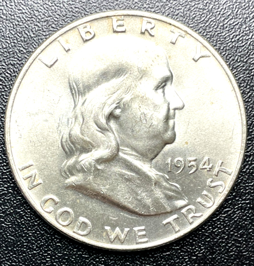 1954-D Franklin Half Dollar AU 90% Silver U.S. coin 50c 1954-D Franklin Half Dollar AU 90% Silver U.S. coin 50c