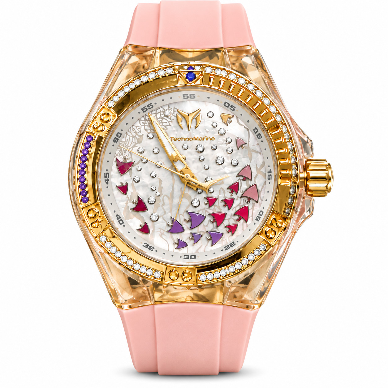 TechnoMarine Women\'s Cruise Dream Gold 40mm Customized with PINK STRAP Watch-NEW