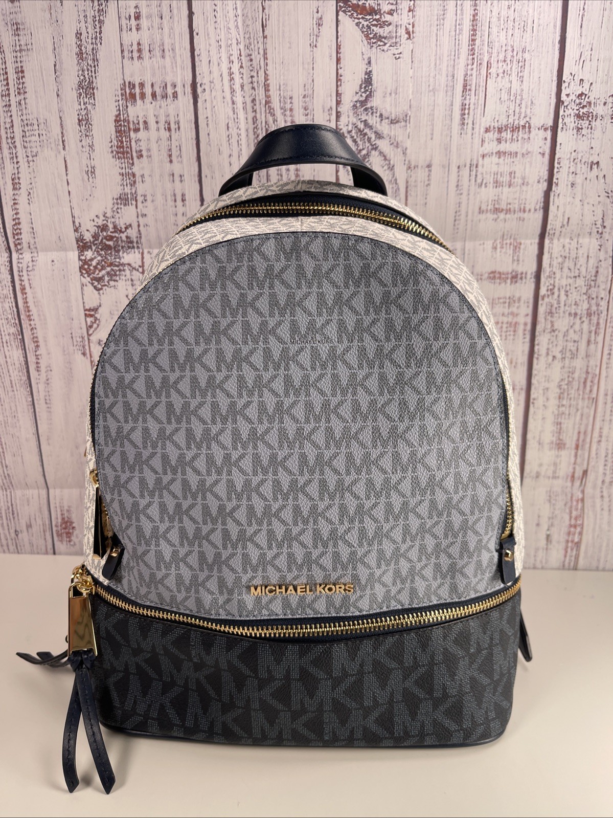 NWT Michael Kors Rhea Medium Blue Colorblock Signature Logo Backpack $378 Retail NWT Michael Kors Rhea Medium Blue Colorblock Signature Logo Backpack $378 Retail
