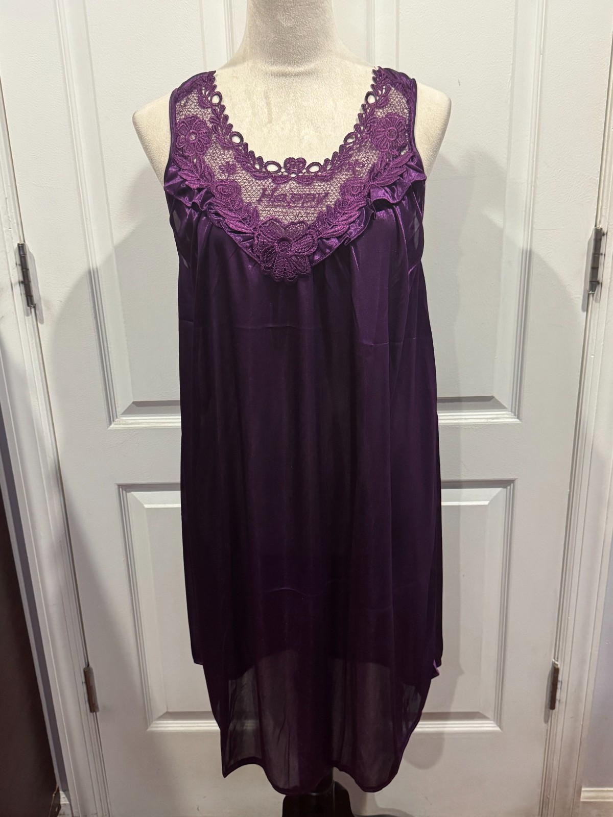 Women Dark Purple Silky Sleeveless Nightgown Size 2XL 37\ Women Dark Purple Silky Sleeveless Nightgown Size 2XL 37\