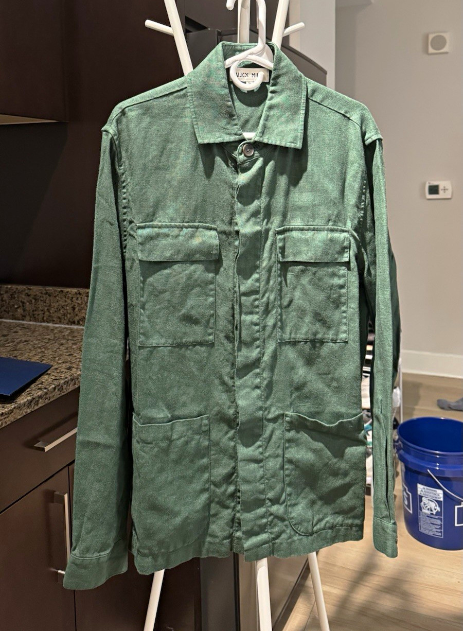 Alex Mill Men\'s Green Riviera Linen Button-Up Long Sleeve Point Collar Jacket S Alex Mill Men\'s Green Riviera Linen Button-Up Long Sleeve Point Collar Jacket S