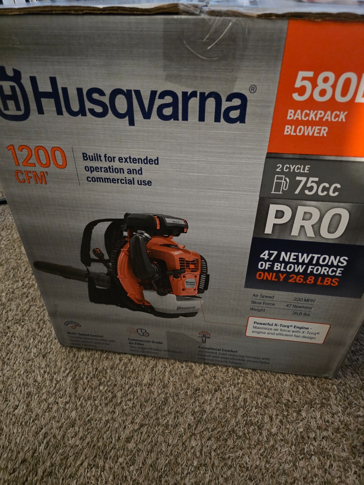 Husqvarna 580BTS 75.6cc 2-Stroke Gasoline Backpack Leaf Blower Orange/Black Husqvarna 580BTS 75.6cc 2-Stroke Gasoline Backpack Leaf Blower Orange/Black