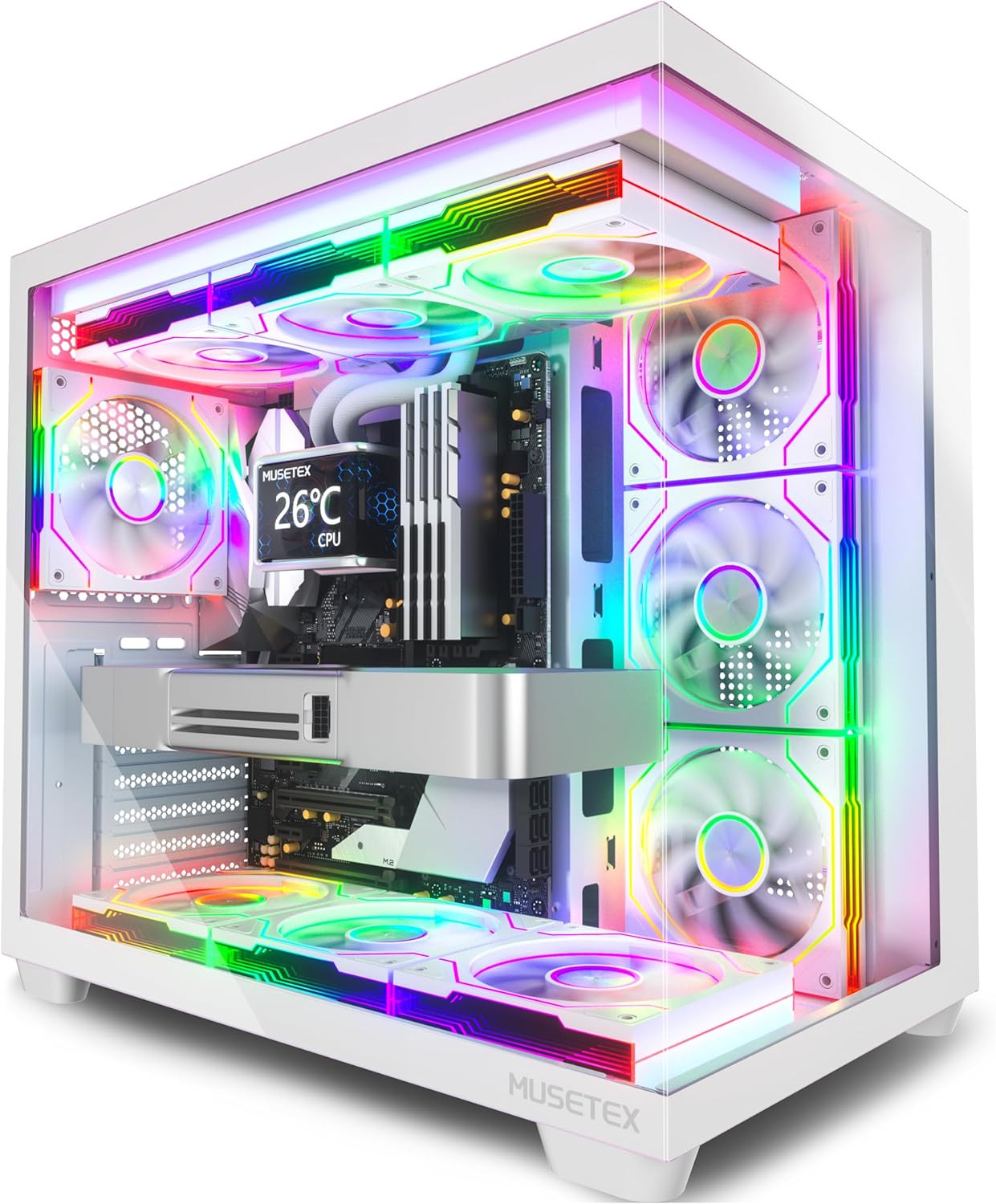 Y6 PC Case, Pre-Installed 7 Infinity Mirror PWM ARGB Fans, ATX Mid Tower Compute Y6 PC Case, Pre-Installed 7 Infinity Mirror PWM ARGB Fans, ATX Mid Tower Compute